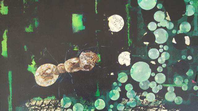 Fourmi - 54x65 cm - Acrylique,dorure, feuille d'or & papier sur toile