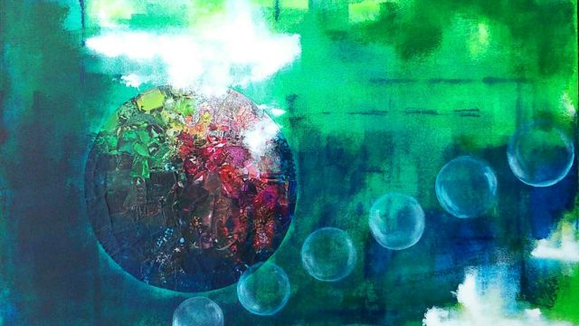 L'île au Trésor - 65x54 cm - Acrylique & papier sur toile