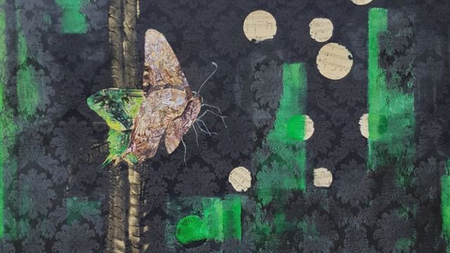 Vol de Nuit - 100x100 cm - Acrylique, dorure, feuille d'or & papier sur toile Jacquard Richelieu